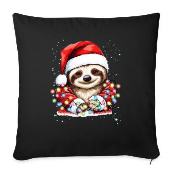 Weihnachtsdeko Faultier mit Weihnachtsbeleuchtung - Sofakissenbezug 45 x 45 cm - Schwarz - Vorne