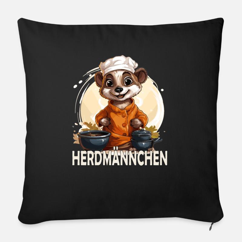 Lustiges Erdmännchen als Koch - Sofakissenbezug 45 x 45 cm - Schwarz