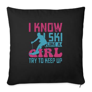 Je sais que je skie comme une fille Essayer de suivre Winterspor - Housse de coussin décorative 45 x 45 cm - noir - Devant