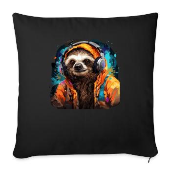 Funny lazy man with headphones artwork - Sofa pillowcase 17,3'' x 17,3'' (45 x 45 cm) - black - Front