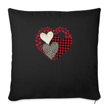 Buffalo Red Black Plaid Leopard Hearts Valentine - Sofa pillowcase 17,3'' x 17,3'' (45 x 45 cm) - black - Front
