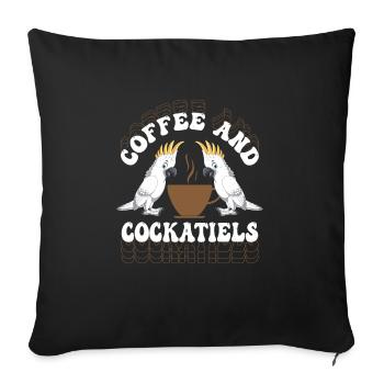 Coffee & Cockatiels Bird Avian Parrot Owner - Sofa pillowcase 17,3'' x 17,3'' (45 x 45 cm) - black - Front