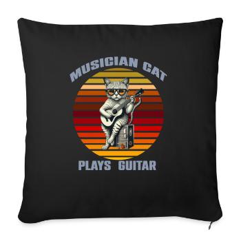 funny t-shirt:Cat Musician Guitar T-shirt! 🎸🐱 - Sofa pillowcase 17,3'' x 17,3'' (45 x 45 cm) - black - Front