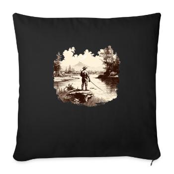 T-shirt de pêche à la mouche Vintage Angler Motif pêche - Housse de coussin décorative 45 x 45 cm - noir - Devant