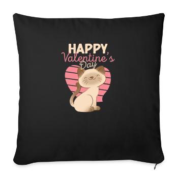 Happy Valentine's Day Meow Cute Katze Lover Kitty - Sofakissenbezug 45 x 45 cm - Schwarz - Vorne
