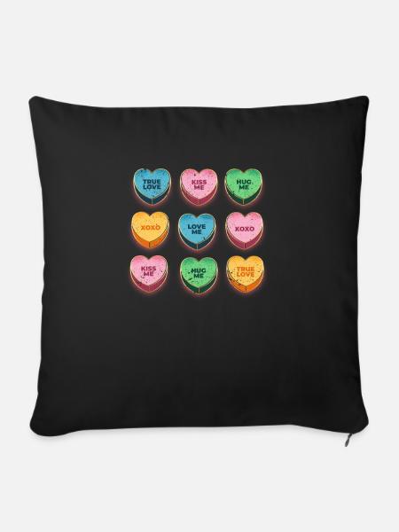 Happy Valentines Day Süßigkeiten Gespräch Herzen - Sofakissenbezug 45 x 45 cm - Schwarz