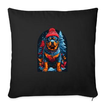 Rottweiler En Hiver A Rottweiler Heureux - Housse de coussin décorative 45 x 45 cm - noir - Devant