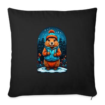 Marmot with winter hat Happy marmot - Sofa pillowcase 17,3'' x 17,3'' (45 x 45 cm) - black - Front