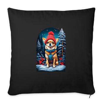 Chihuahua with winter hat Happy Chihuahua - Sofa pillowcase 17,3'' x 17,3'' (45 x 45 cm) - black - Front