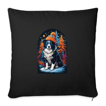Border Collie With Winter Hat Happy Border - Sofa pillowcase 17,3'' x 17,3'' (45 x 45 cm) - black - Front