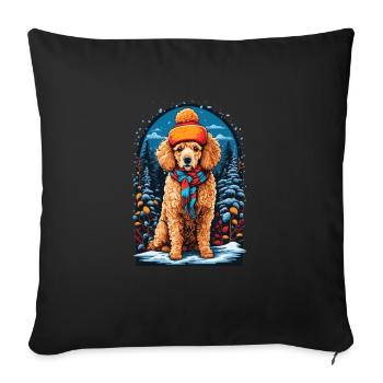 Poodle with Winter Hat Happy Poodle - Sofa pillowcase 17,3'' x 17,3'' (45 x 45 cm) - black - Front