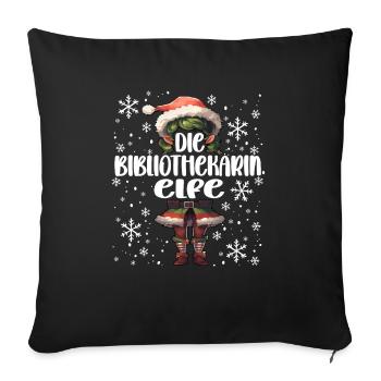 Weihnachtsoutfit Bibliothekarin Wichtel - Sofakissenbezug 45 x 45 cm - Schwarz - Vorne