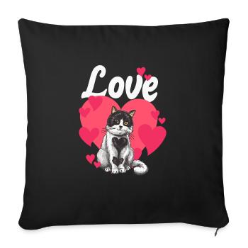 Amour Saint-Valentin coeur de chat noir - Housse de coussin décorative 45 x 45 cm - noir - Devant