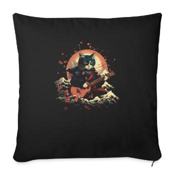 Chat samouraï japonais Japon Esthétique Amoureux des chats - Housse de coussin décorative 45 x 45 cm - noir - Devant