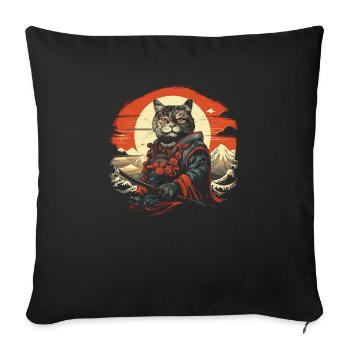 Chat samouraï japonais Japon Esthétique Amoureux des chats - Housse de coussin décorative 45 x 45 cm - noir - Devant