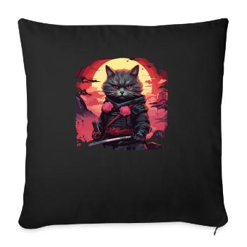 Chat samouraï japonais Japon Esthétique Amoureux des chats - Housse de coussin décorative 45 x 45 cm - noir - Devant