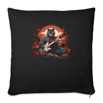 Chat samouraï japonais Japon Esthétique Amoureux des chats - Housse de coussin décorative 45 x 45 cm - noir - Devant
