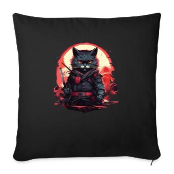 Chat samouraï japonais Japon Esthétique Amoureux des chats - Housse de coussin décorative 45 x 45 cm - noir - Devant