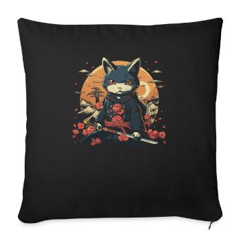 Japanese Samurai Cat Japan Aesthetic Cat Lover - Sofa pillowcase 17,3'' x 17,3'' (45 x 45 cm) - black - Front