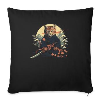 Chat samouraï japonais Japon Esthétique Amoureux des chats - Housse de coussin décorative 45 x 45 cm - noir - Devant