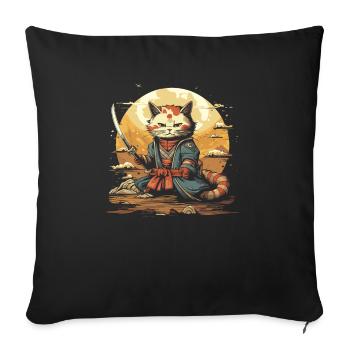 Japanese Samurai Cat Japan Aesthetic Cat Lover - Sofa pillowcase 17,3'' x 17,3'' (45 x 45 cm) - black - Front
