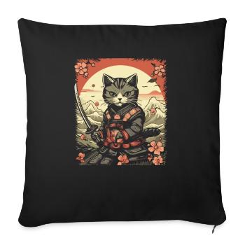 Chat samouraï japonais Japon Esthétique Amoureux des chats - Housse de coussin décorative 45 x 45 cm - noir - Devant