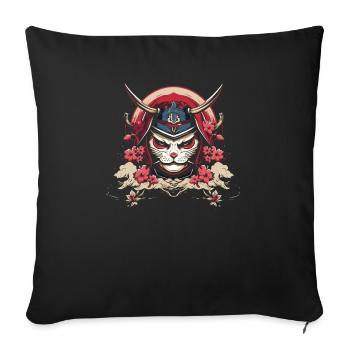 Chat samouraï japonais Japon Esthétique Amoureux des chats - Housse de coussin décorative 45 x 45 cm - noir - Devant