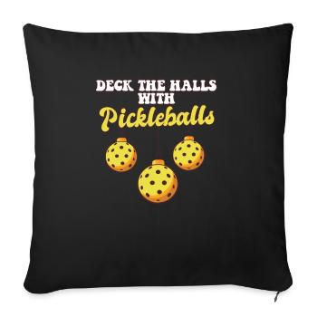 Pickleball Player Coach Christmas Balls Deck The - Sofa pillowcase 17,3'' x 17,3'' (45 x 45 cm) - black - Front