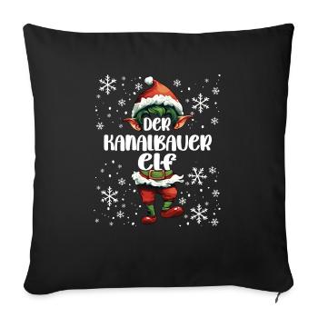 Weihnachtsoutfit Kanalbauer Elf Wichtel - Sofakissenbezug 45 x 45 cm - Schwarz - Vorne