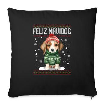Beagle Dog Feliz Navidog - Feliz Navidad Christmas - Sofa pillowcase 17,3'' x 17,3'' (45 x 45 cm) - black - Front