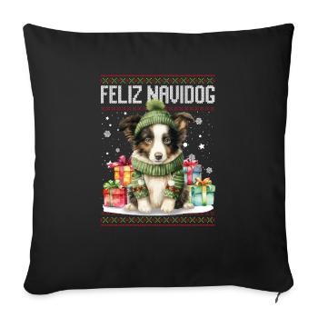 Border Collie Dog Feliz Navidog - Feliz Navidad Ch - Sofa pillowcase 17,3'' x 17,3'' (45 x 45 cm) - black - Front