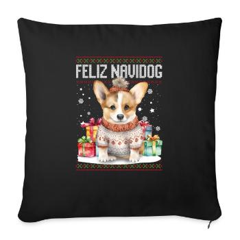 Corgi Dog Feliz Navidog - Feliz Navidad Christmas - Sofa pillowcase 17,3'' x 17,3'' (45 x 45 cm) - black - Front