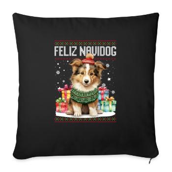 Collie Dog Feliz Navidog - Feliz Navidad Christmas - Sofa pillowcase 17,3'' x 17,3'' (45 x 45 cm) - black - Front