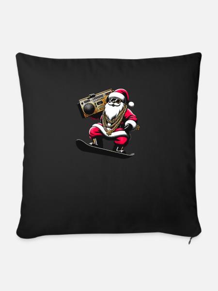 Weihnachtsmann auf Ski - Lustiger - Sofakissenbezug 45 x 45 cm - Schwarz