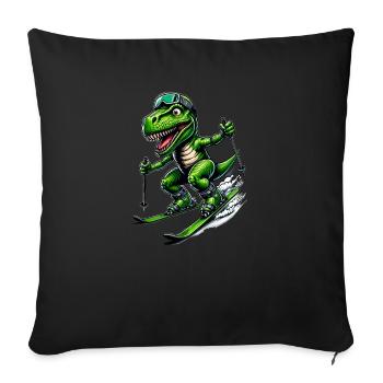 Dinosaurier auf Ski - Lustiger Ski-Dinosaurier - Sofakissenbezug 45 x 45 cm - Schwarz - Vorne