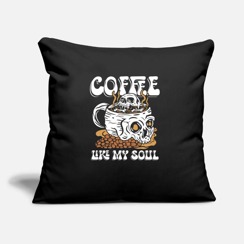 Le café comme mon âme | crâne réveil matinal Housse de coussin décorative 45 x 45 cm