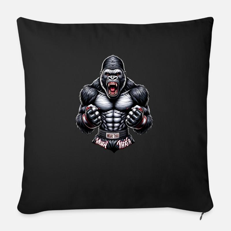 Muay Thai Gorilla - Thailändisches Boxen und - Sofakissenbezug 45 x 45 cm - Schwarz