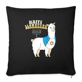 Happy Llamakkah Hanukkah Jewish Chrismukkah Llama - Sofa pillowcase 17,3'' x 17,3'' (45 x 45 cm) - black - Front