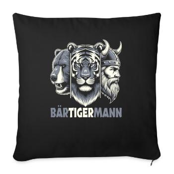 Bärtigermann Bär Tiger Mann Geschenk Bart - Sofakissenbezug 45 x 45 cm - Schwarz - Vorne