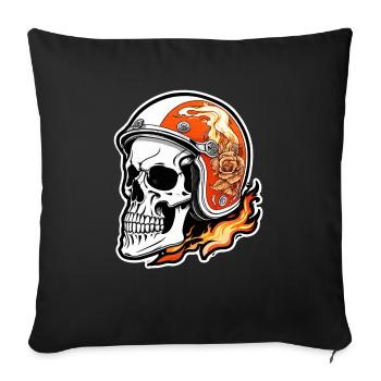 Motorrad im Retro-Stil - Totenkopf und Skelett - Sofakissenbezug 45 x 45 cm - Schwarz - Vorne