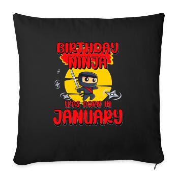 Anniversaire Ninja Janvier Bday Party Cadeau Pour Bday - Housse de coussin décorative 45 x 45 cm - noir - Devant