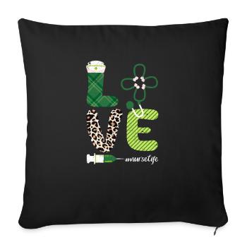 Love Stethoscope Nurse Life Happy - Sofa pillowcase 17,3'' x 17,3'' (45 x 45 cm) - black - Front