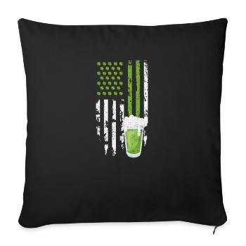 Lucky Green Clover bière drapeau américain heureux - Housse de coussin décorative 45 x 45 cm - noir - Devant