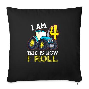 4e anniversaire drôle tracteur cadeau - Housse de coussin décorative 45 x 45 cm - noir - Devant