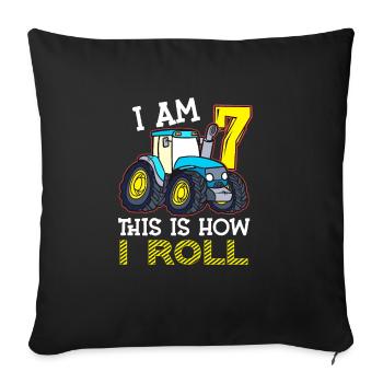 7e anniversaire drôle tracteur cadeau - Housse de coussin décorative 45 x 45 cm - noir - Devant