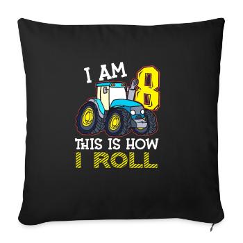8e anniversaire drôle tracteur cadeau - Housse de coussin décorative 45 x 45 cm - noir - Devant