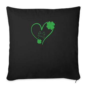 Chat Silhouette Shamrock St Patrick’s Day - Housse de coussin décorative 45 x 45 cm - noir - Devant