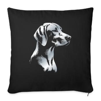 Magyar Vizsla dessin tête argent - Housse de coussin décorative 45 x 45 cm - noir - Devant