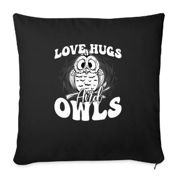 Amour, câlins et hiboux oiseau nocturne oiseau de nuit - Housse de coussin décorative 45 x 45 cm - noir - Devant