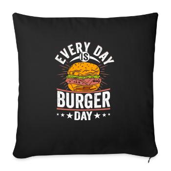 Chaque jour, c’est le jour du hamburger, des petits pains à la viande, des aliments à hamburger - Housse de coussin décorative 45 x 45 cm - noir - Devant